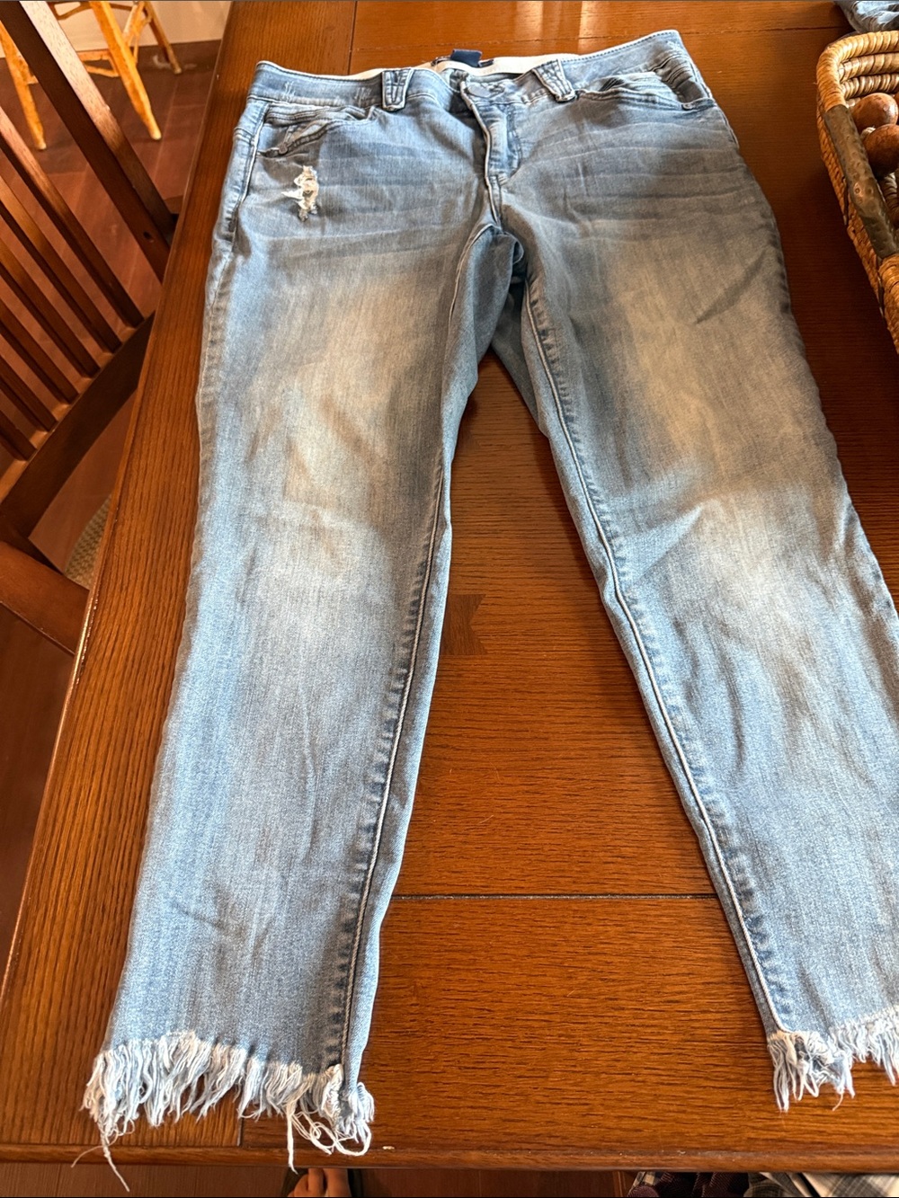 Democracy Light Blue Frayed Hem Ankle Jeans